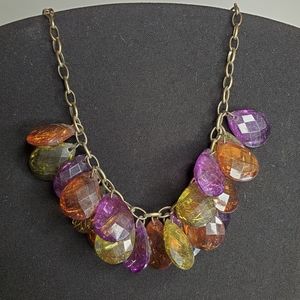 Vintage Multi Color Stone Necklace Bronze Color